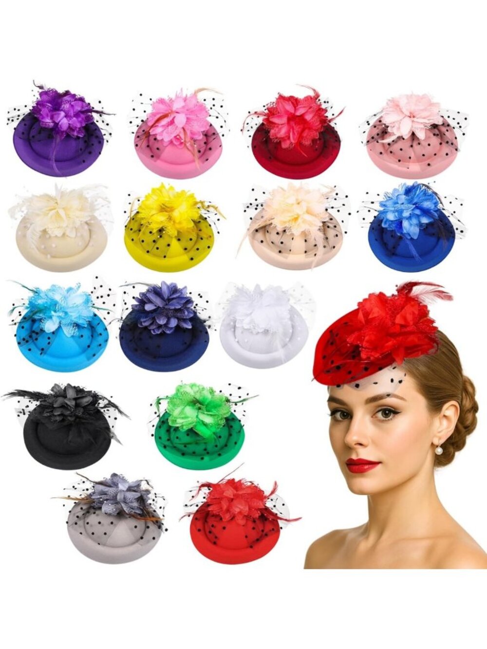 15 Pcs Vintage Tea Party Hats, Flower Feather Fascinators, 20s Wool Felt